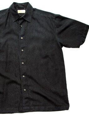CUBAVERA Linen/Rayon Black Embroidered Short sleeve Cabana Shirt - Size M